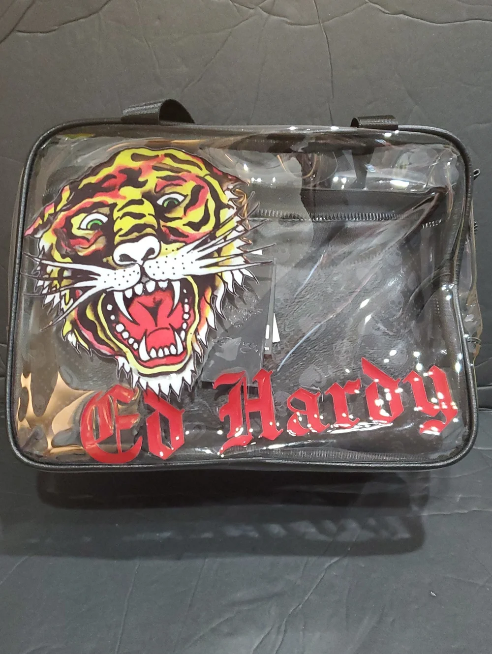 Ed Hardy 3piece clear vinyl makeup bag & 2 black cosmetics beauty pouch case
